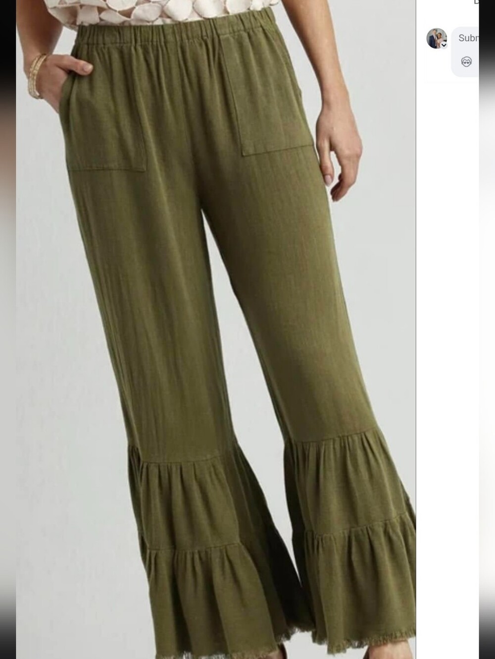 Umgee Olive Tiered Wide-Leg Pants Size Medium - Picture 4 of 6